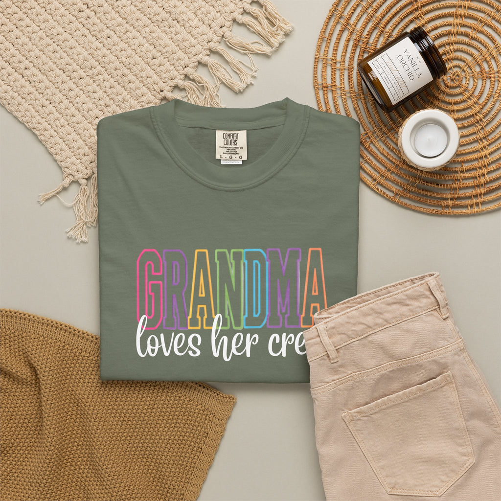 Grandma Loves Her Crew T-Shirt — Pastel Rainbow Grandma Gift