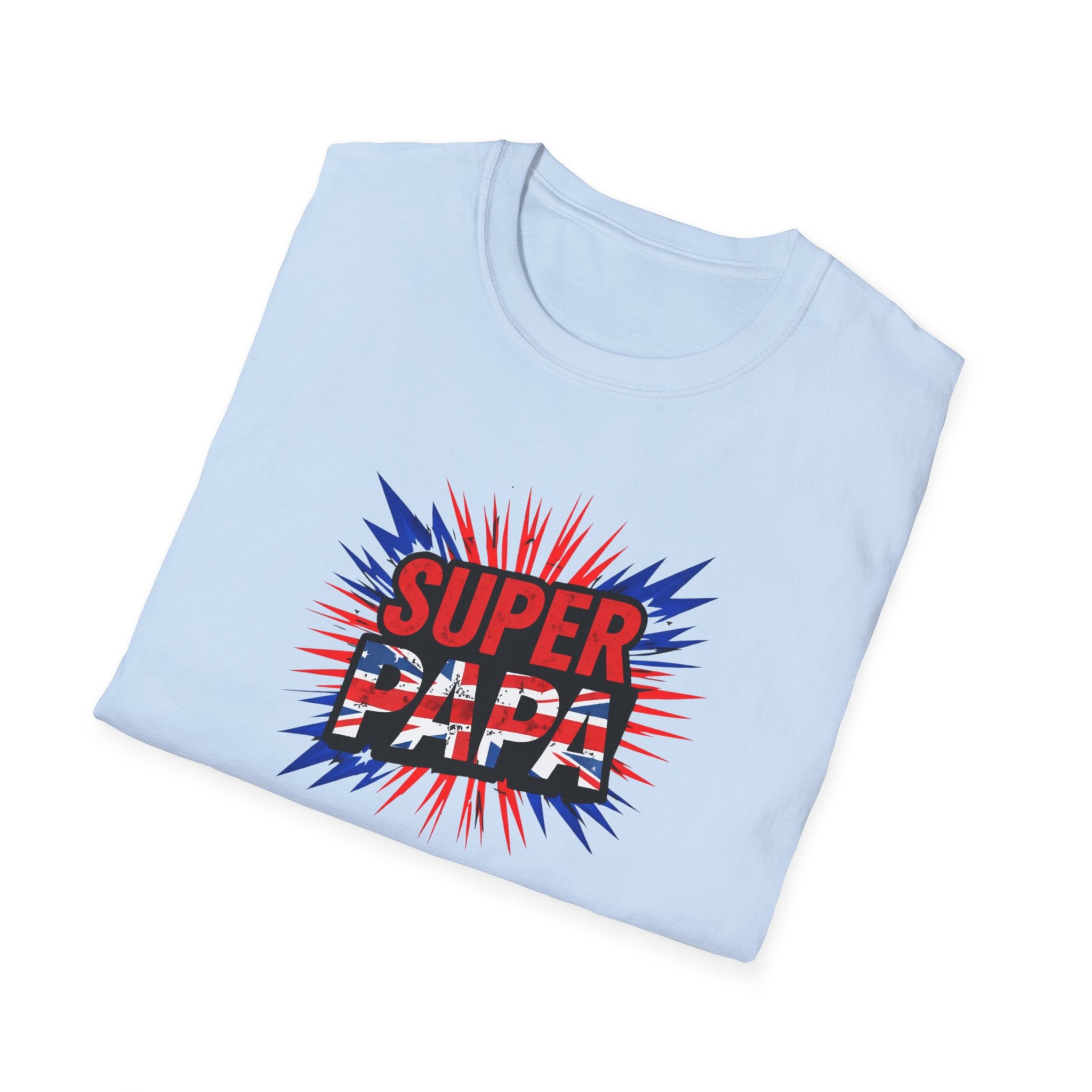 T-Shirt — "Super Papa" Union Jack/England themed Retro Comic Dad Shirt (Father's Day Gift)