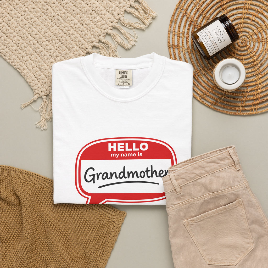 Hello My Name Is Grandmother T-Shirt - Retro Name Badge Tee for Moms & Grandmas