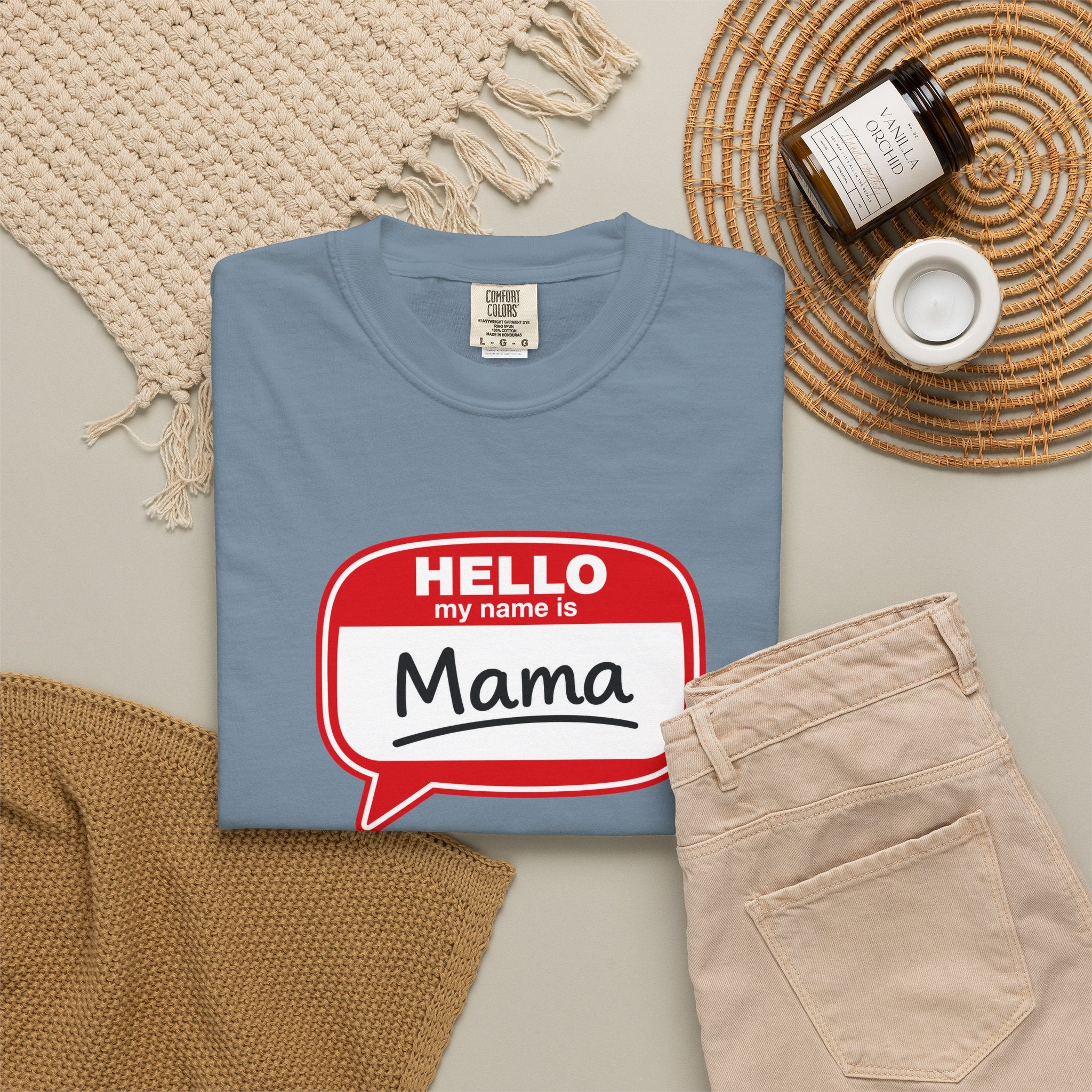Mama Name Tag T-Shirt — "Hello My Name Is Mama" Graphic Tee