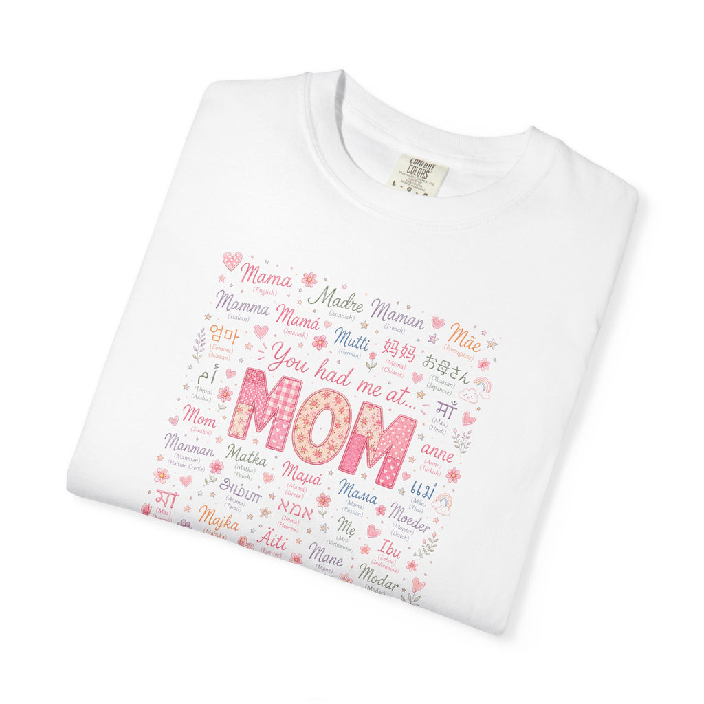 Mom Hearts Graphic T-Shirt — Cute Pink 'You had me at MOM' Mother's Day Tee