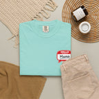Hello Mama Pocket T‑Shirt — Cute 'Hello Mama' Name Tag Graphic Tee for New and Expecting Moms