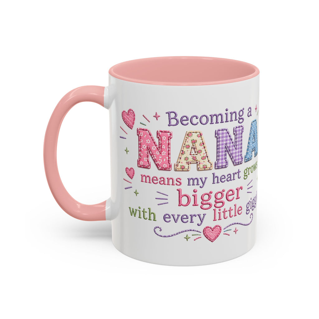 Nana Coffee Mug – "Becoming a Nana" Pink Accent Ceramic Mug (11/15 oz)