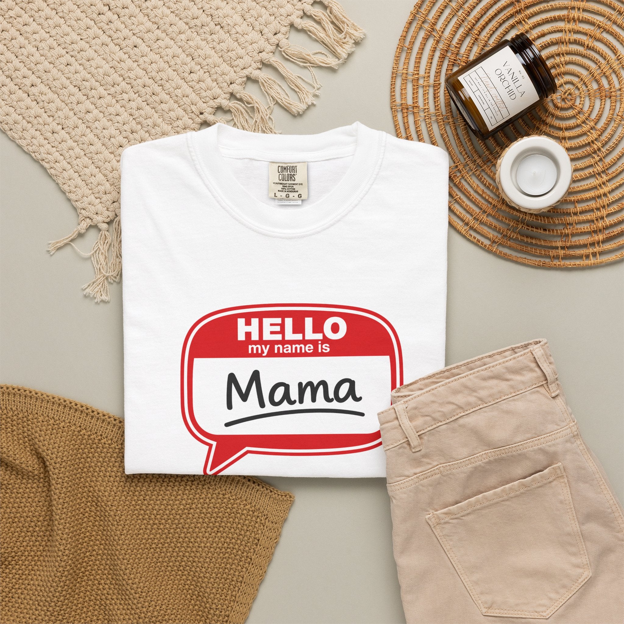 Mama Name Tag T-Shirt — "Hello My Name Is Mama" Graphic Tee