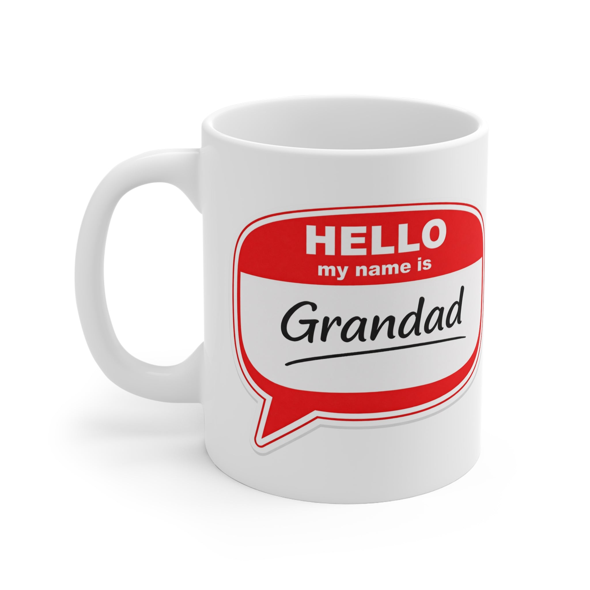 Grandad Mug - "Hello My Name Is Grandad" Coffee Cup, Gift for Grandpa, Father's Day Present
