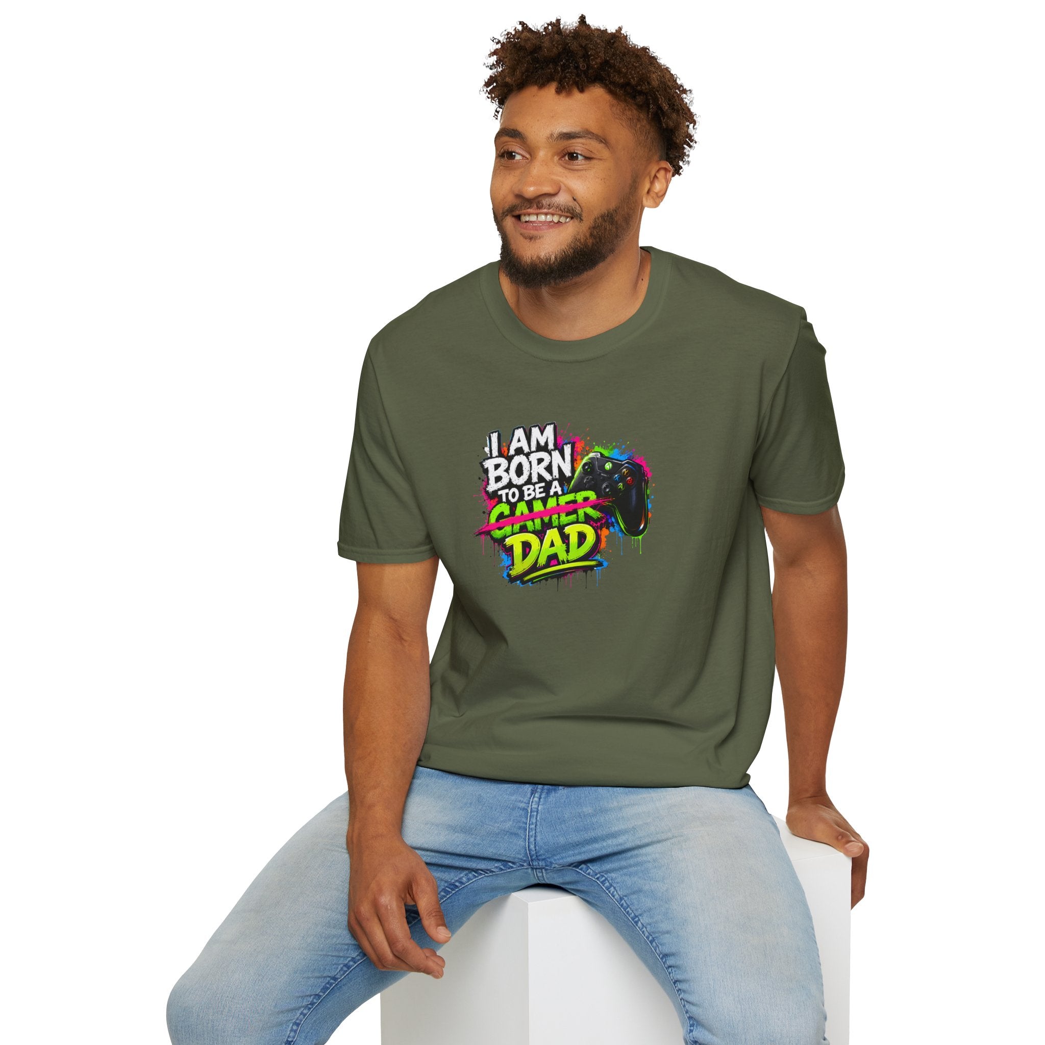 "I Am Born To Be A Gamer Dad" Neon T‑Shirt