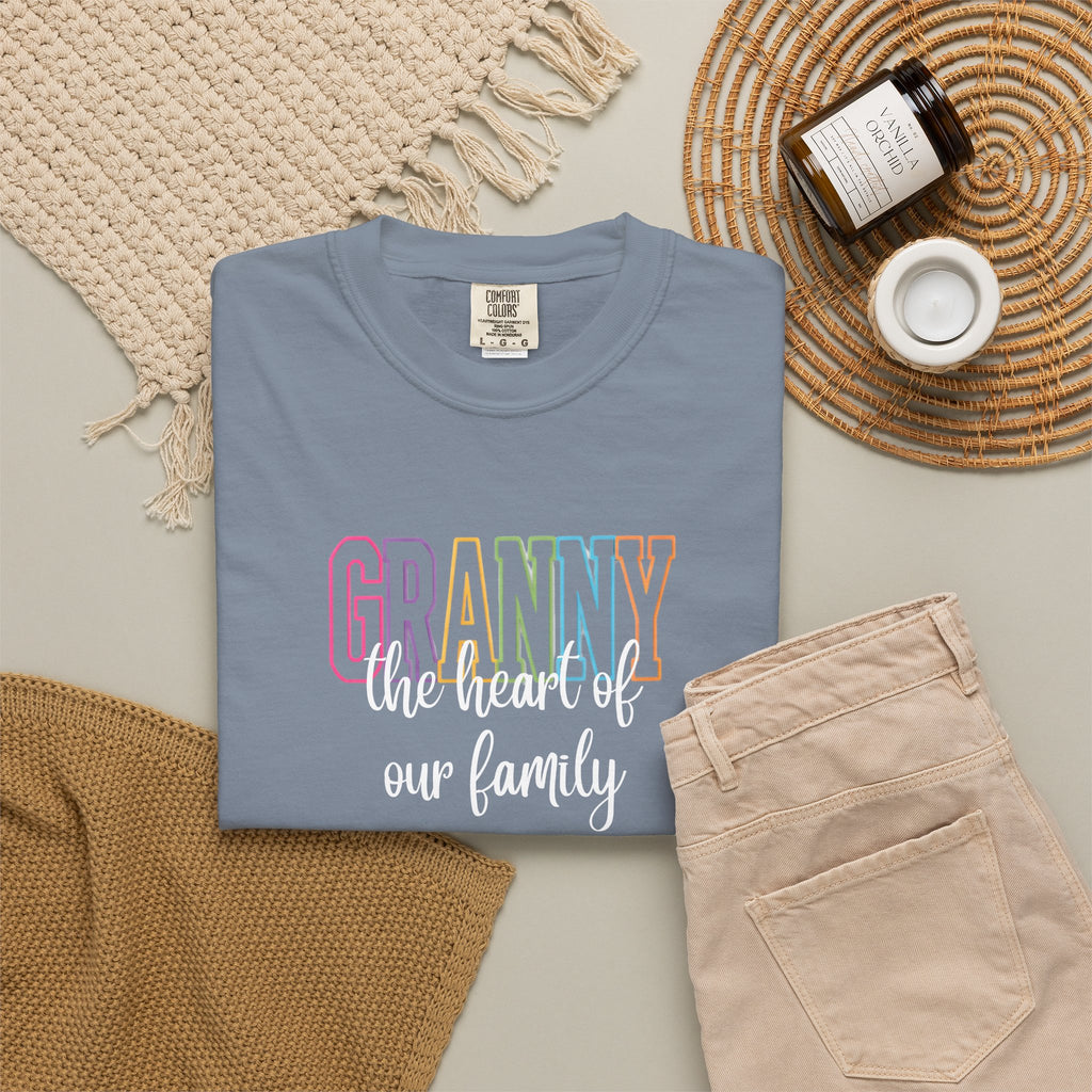 Grandma T-Shirt — "Grandma the Heart of Our Family" Pastel Comfort Tee