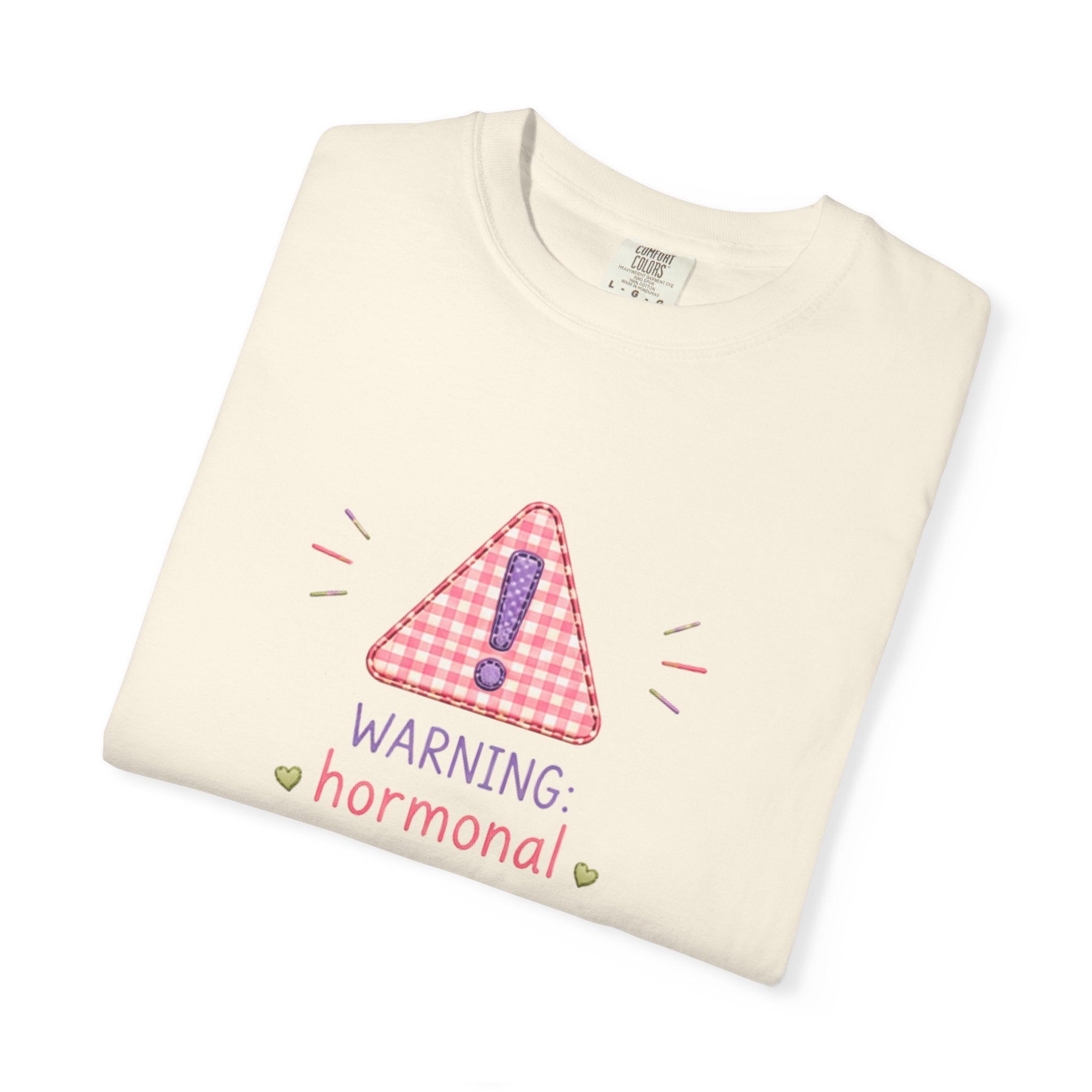 T-Shirt — "Warning: Hormonal" Cute Pink Gingham Alert Graphic