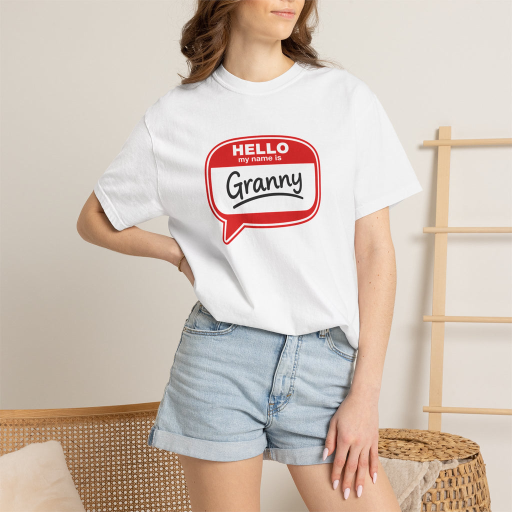 Hello My Name Is Granny T-Shirt - Funny Grandma Gift, Retro Name Badge Tee