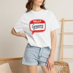Hello My Name Is Granny T-Shirt - Funny Grandma Gift, Retro Name Badge Tee