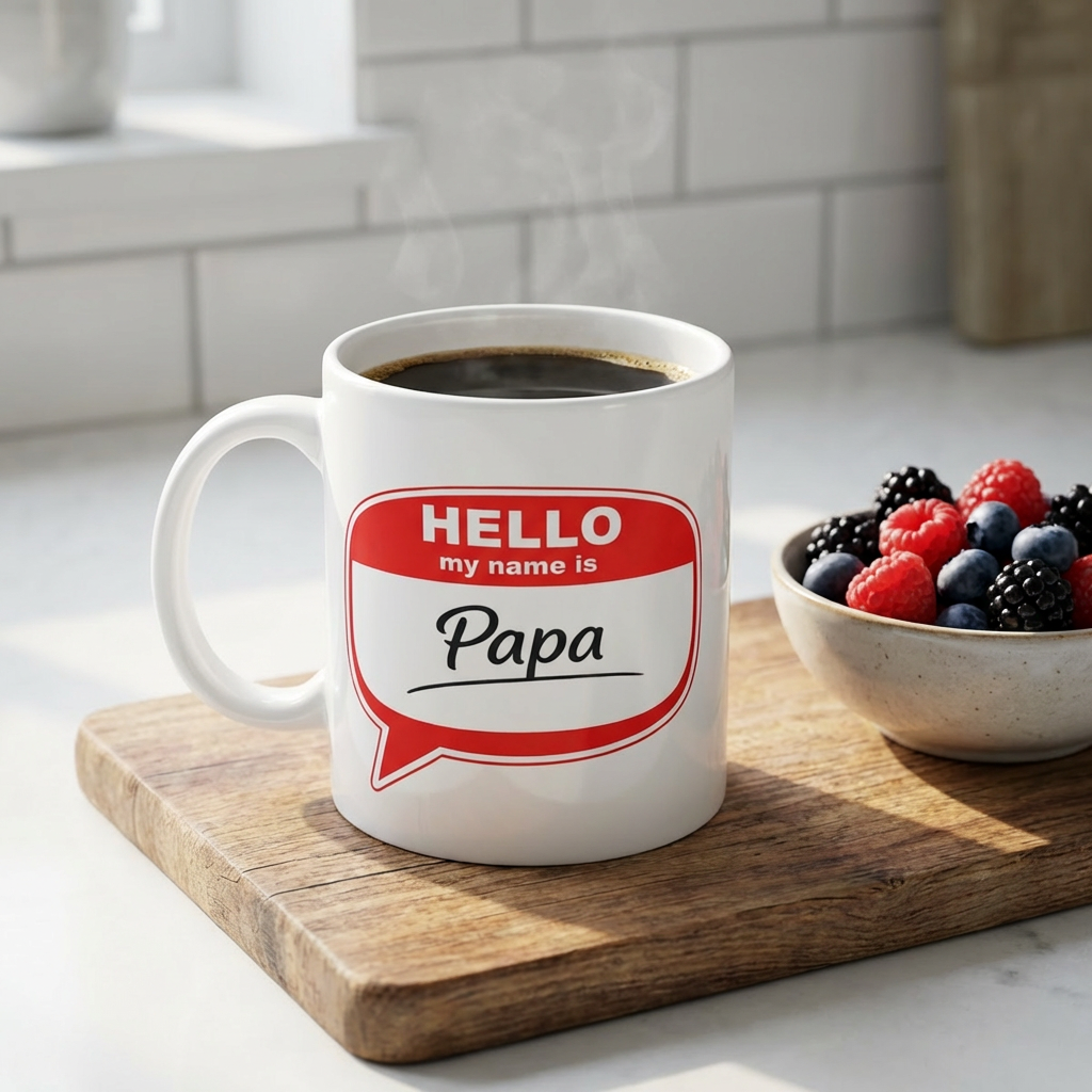 Mug — "Hello My Name Is Papa" Coffee Mug | Funny Father’s Day Gift