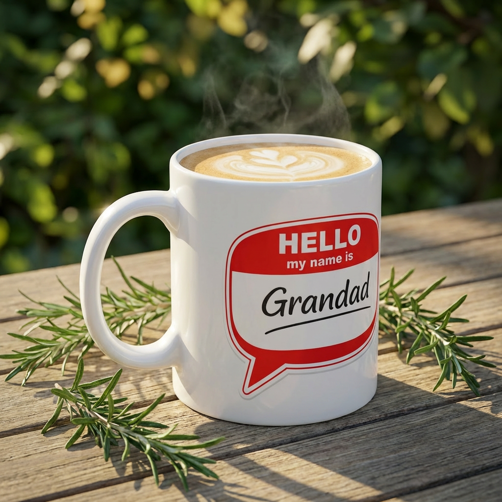 Grandad Mug - "Hello My Name Is Grandad" Coffee Cup, Gift for Grandpa, Father's Day Present