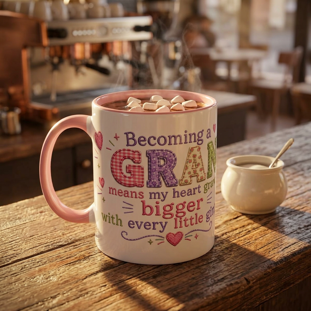 Gran Floral Accent Coffee Mug — 'Gran' Decorative Pink Interior 11/15oz Gift for Mother's Day