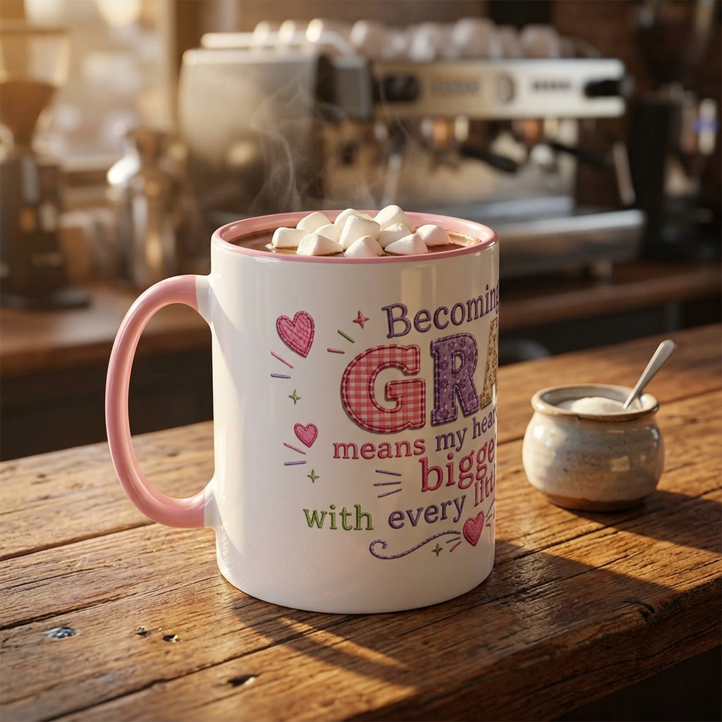 Gran Floral Accent Coffee Mug — 'Gran' Decorative Pink Interior 11/15oz Gift for Mother's Day