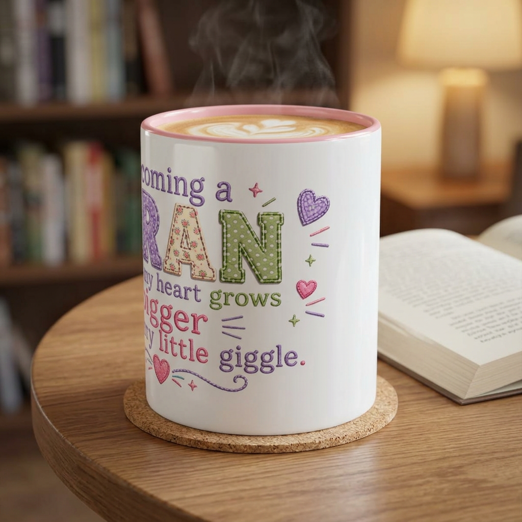 Gran Floral Accent Coffee Mug — 'Gran' Decorative Pink Interior 11/15oz Gift for Mother's Day