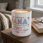 Nana Coffee Mug – "Becoming a Nana" Pink Accent Ceramic Mug (11/15 oz)