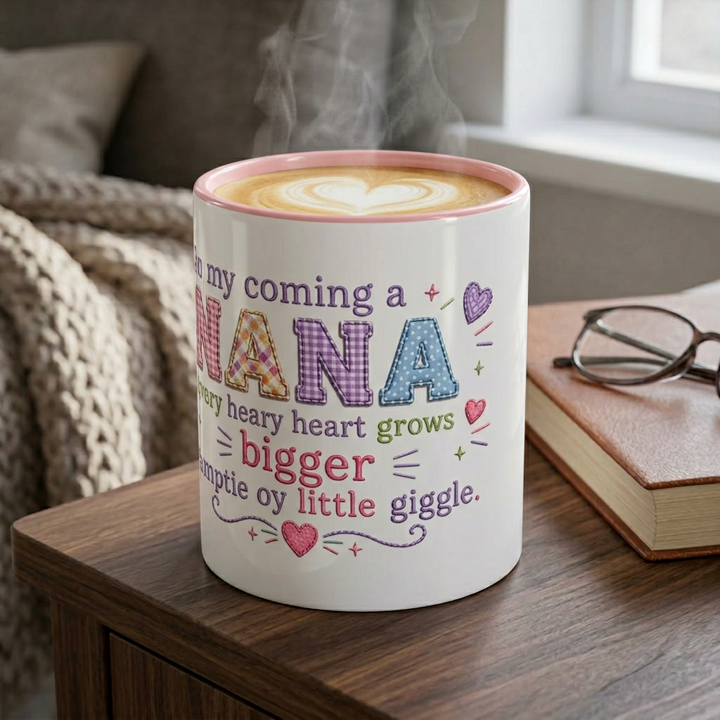 Nana Coffee Mug – "Becoming a Nana" Pink Accent Ceramic Mug (11/15 oz)