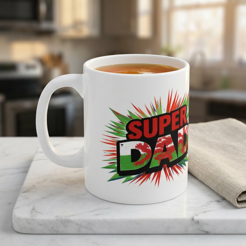 Super Dad Wales Flag themed Ceramic Coffee Mug — 11oz & 15oz Father’s Day Gift