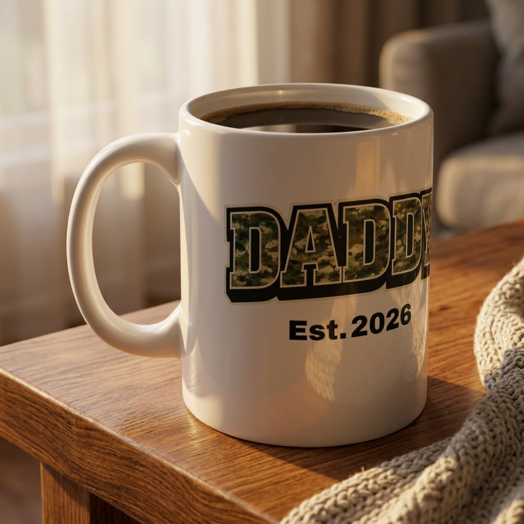 Daddy Est. 2026 Mug — Camo Military-Style Ceramic Coffee Cup (11oz & 15oz)