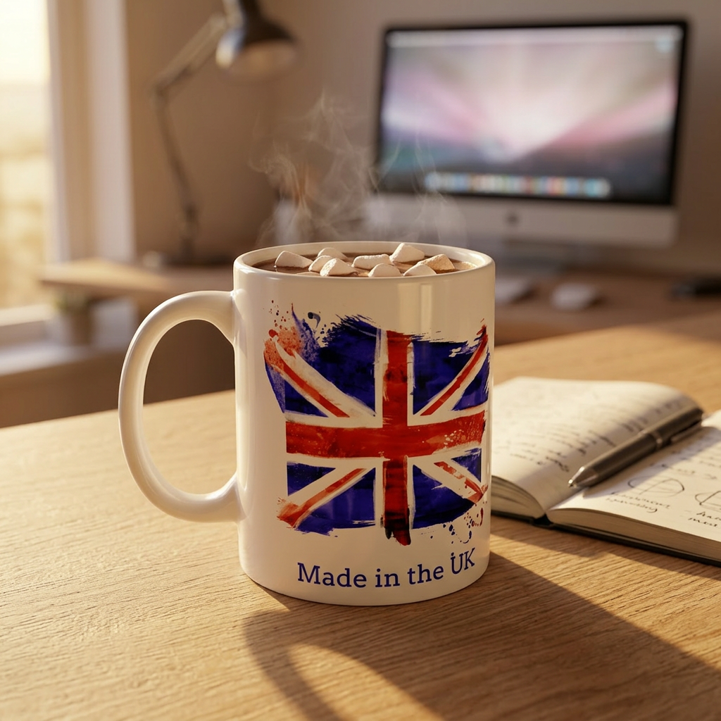 Made in the UK Mug — British Flag Watercolor Coffee Cup