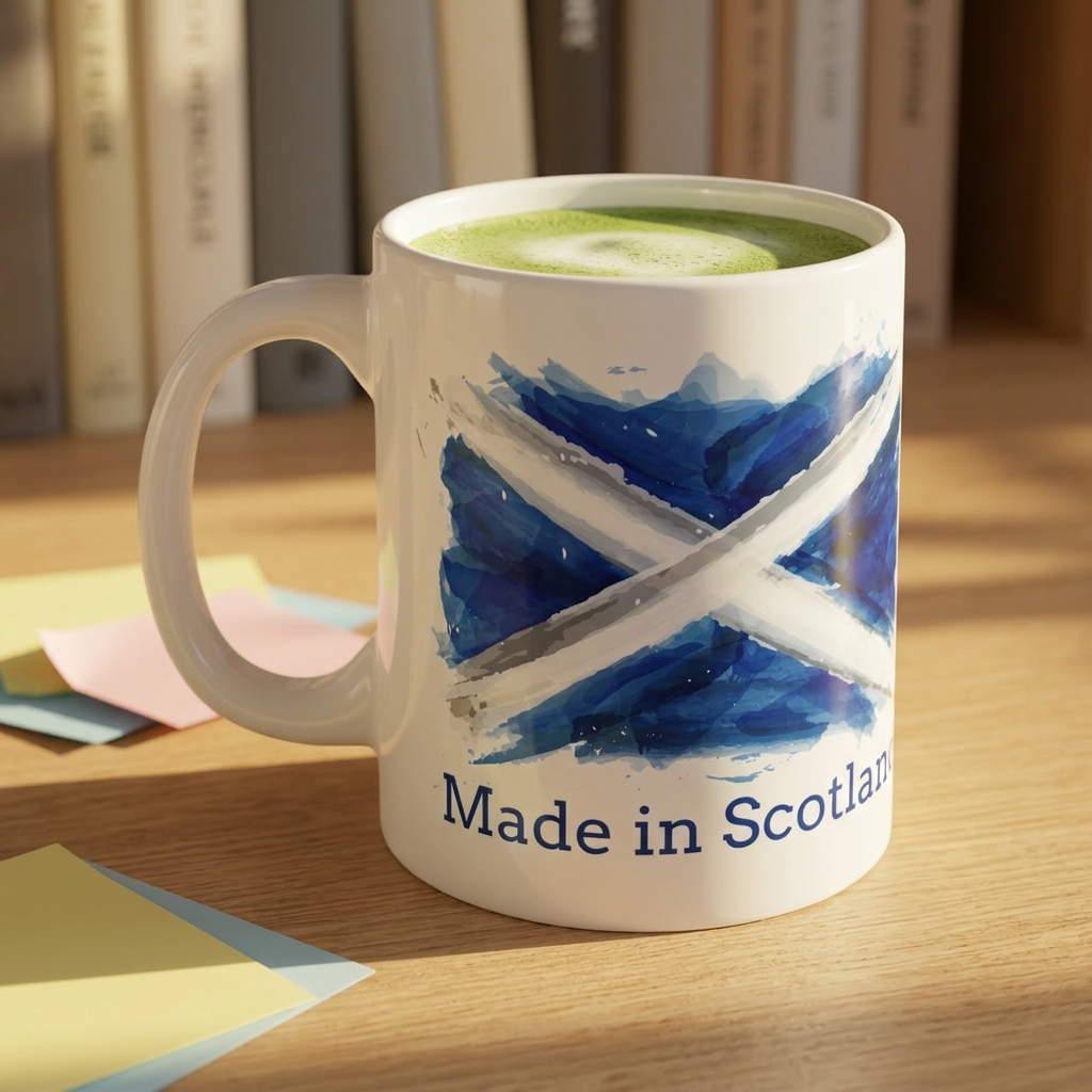 Made in Scotland Mug — Watercolor Saltire Coffee Cup