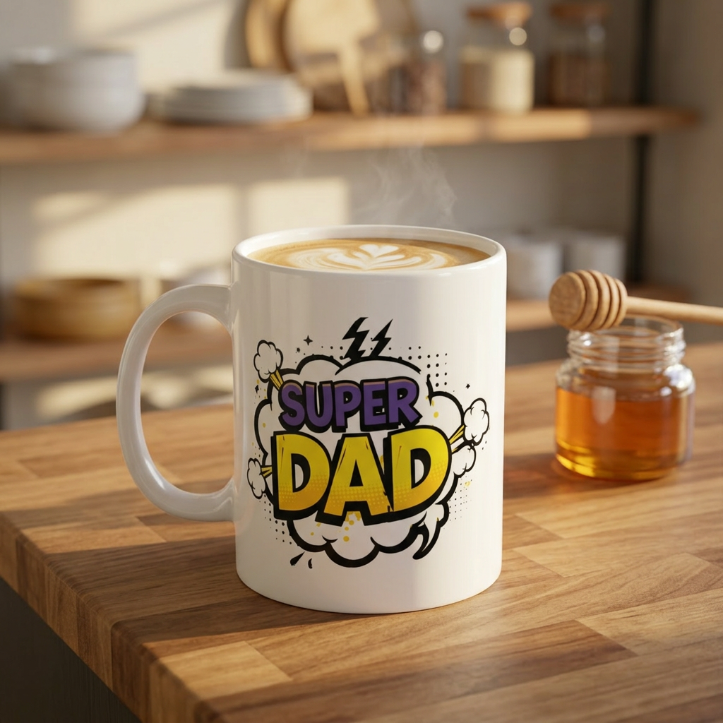 Super Dad Comic Style 11oz White Mug – Father's Day Gift