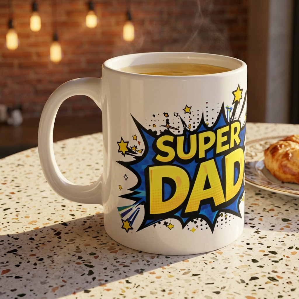 Super Dad Comic-Style 11oz White Mug — Father’s Day Gift