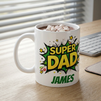 Super Dad Mug — Personalized 'Super Dad' Comic-Style Coffee Cup (Custom Name: James)