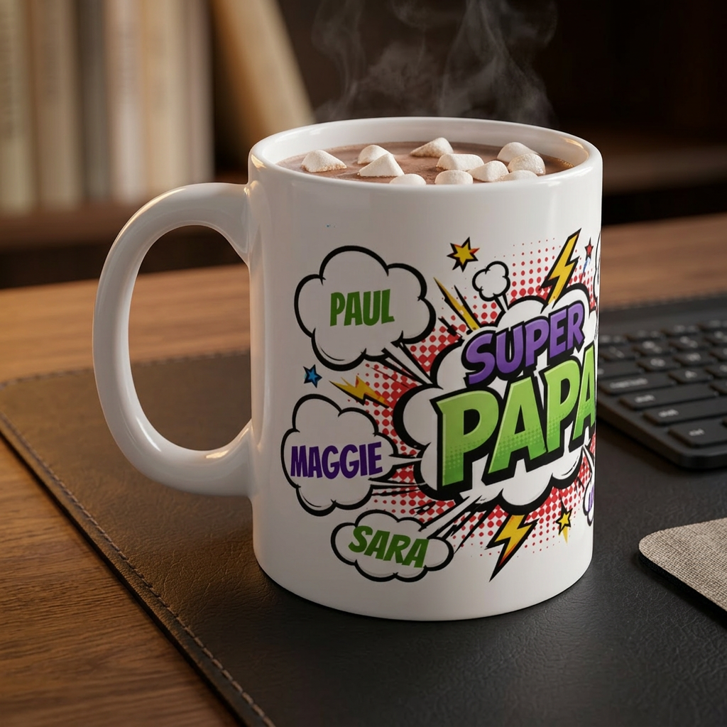Super Papa Comic Name Mug — Personalized Father[0m