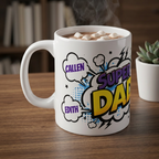 Super Dad Comic Name Mug — Personalized Kids’ Names Father’s Day Gift