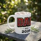 Dad Plaid Mug – 'DAD' with Red Tartan Pattern, Established 2026 Coffee Cup