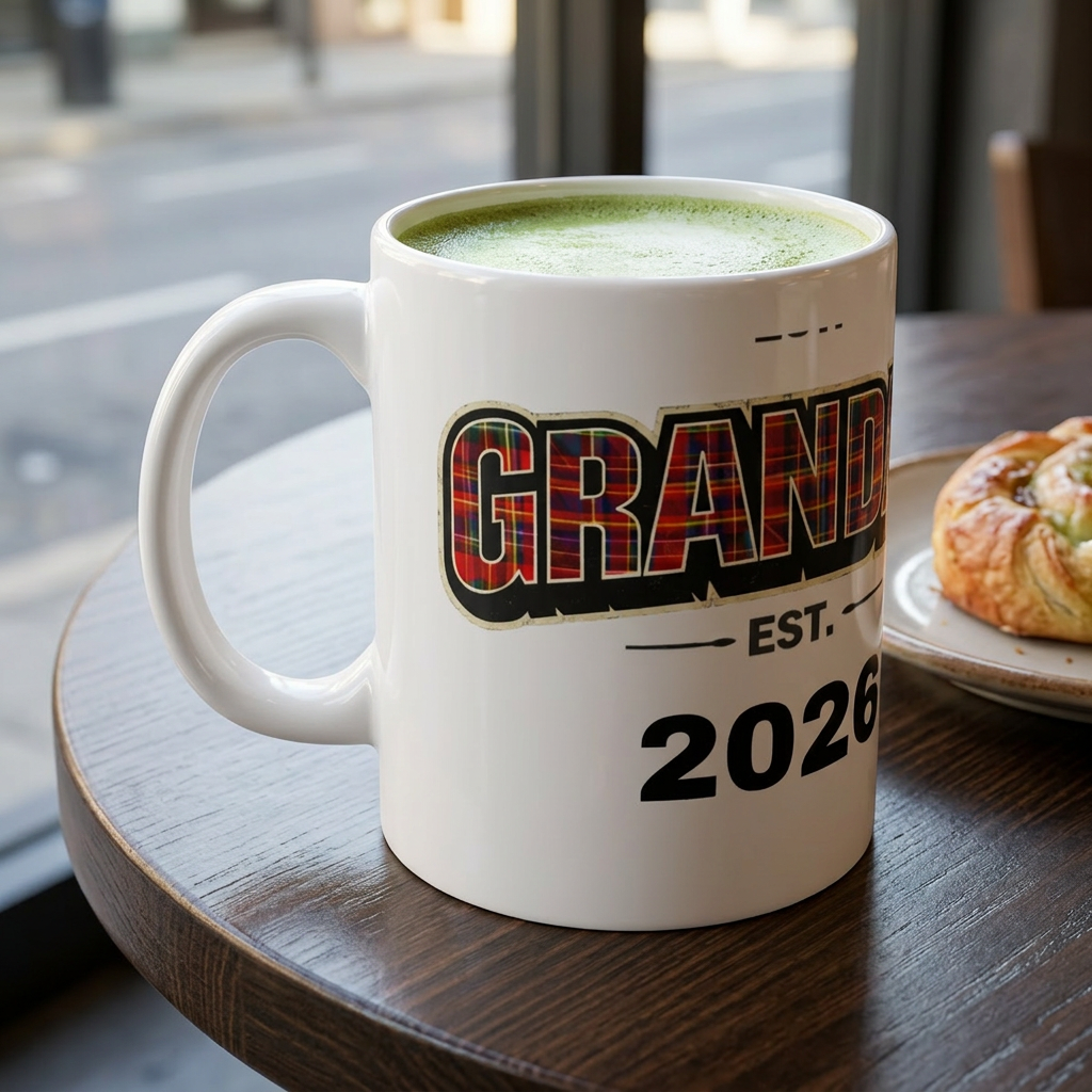 Granddad Est. 2026 Plaid Coffee Mug — New Grandparent Gift