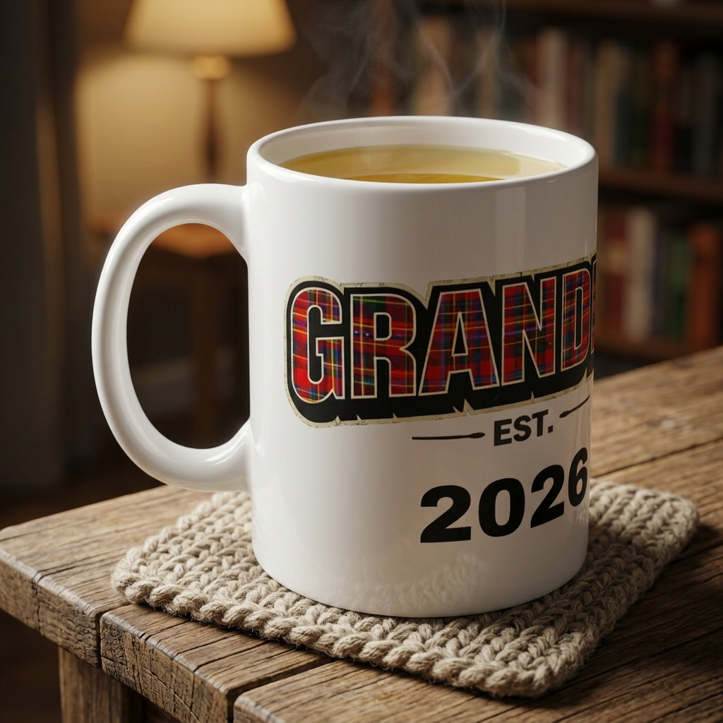 Grandpa Est. 2026 Plaid Coffee Mug — New Grandpa Gift