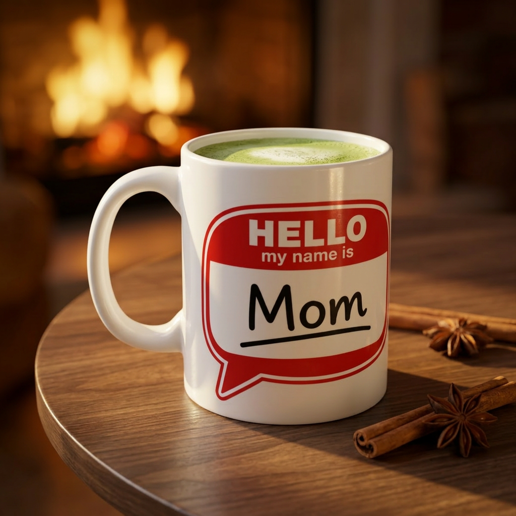 Mom Name-Tag Mug — "Hello My Name Is Mom" Coffee Cup