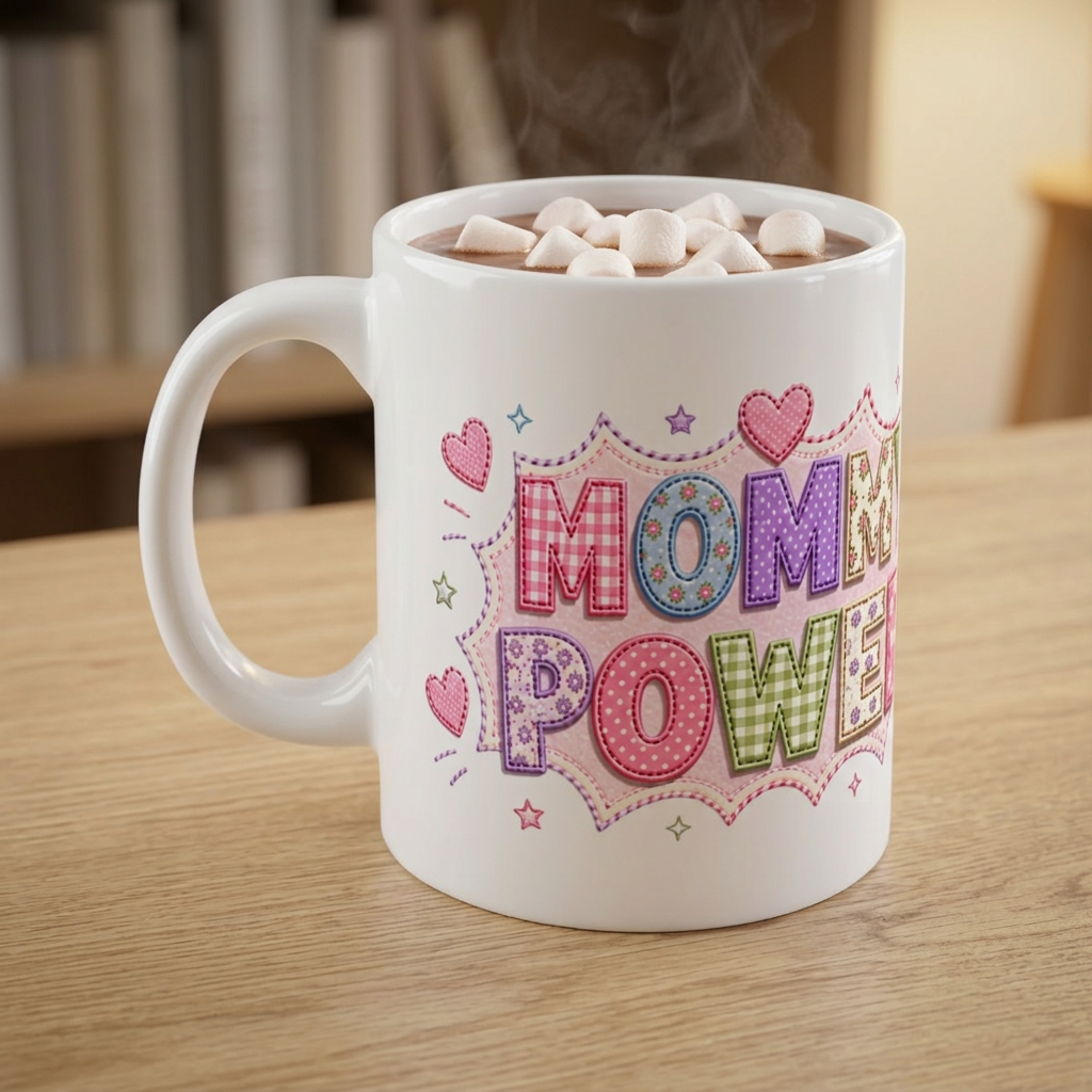 Mommy Power Mug — Colorful Patchwork Mothers Day Coffee Cup