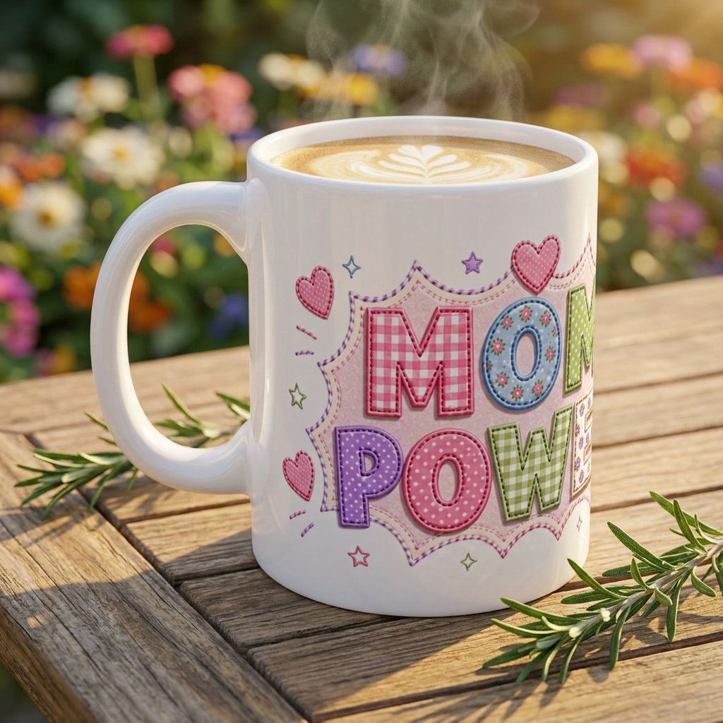 Mom Power Mug — Colorful Patchwork Mother's Day Coffee Cup