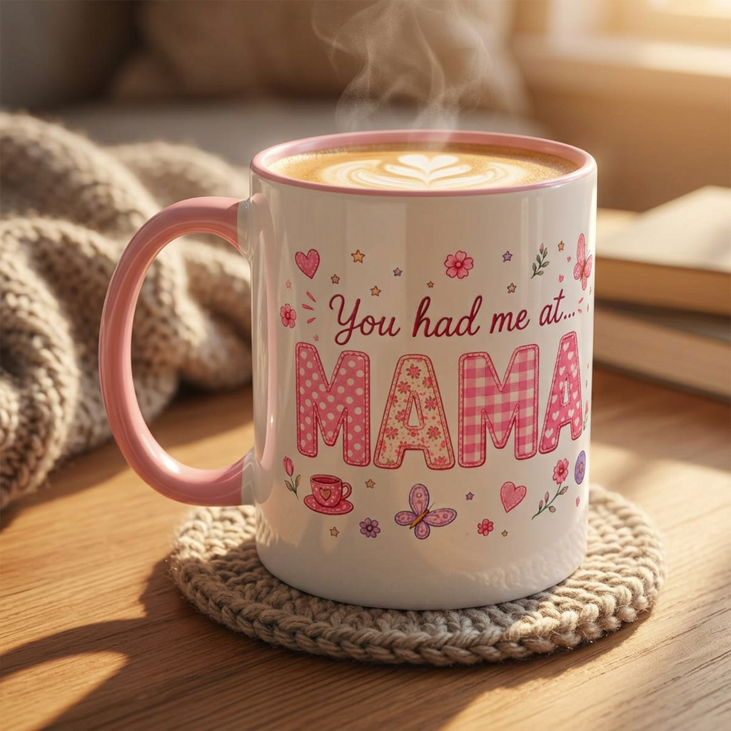 "You had me at MAMA" Floral Accent Coffee Mug – Pink 11/15oz
