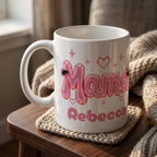 MAMA Personalised Pink Balloon Eyelashes Mug