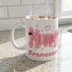MUMMY Personalised Pink Balloon Eyelashes Mug