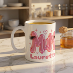 MUM Personalised Pink Balloon Eyelashes Mug