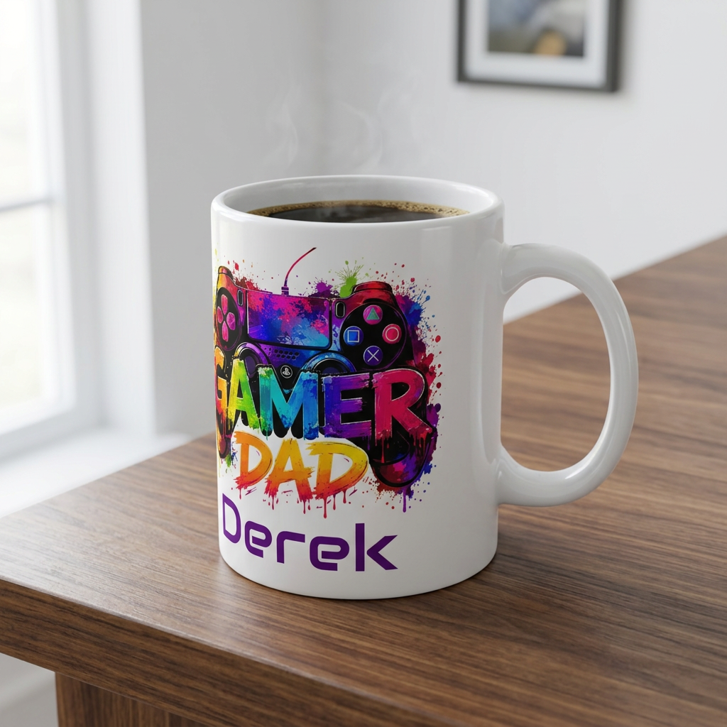 Gamer Colourful Controller Dad Mug — Personalised