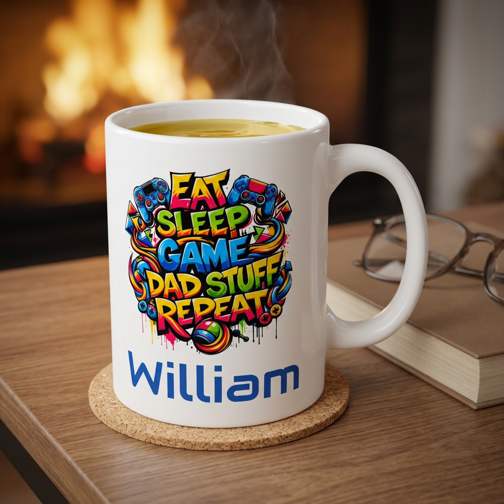 "Eat Sleep Game Dad Stuff Repeat" Mug — Personalised