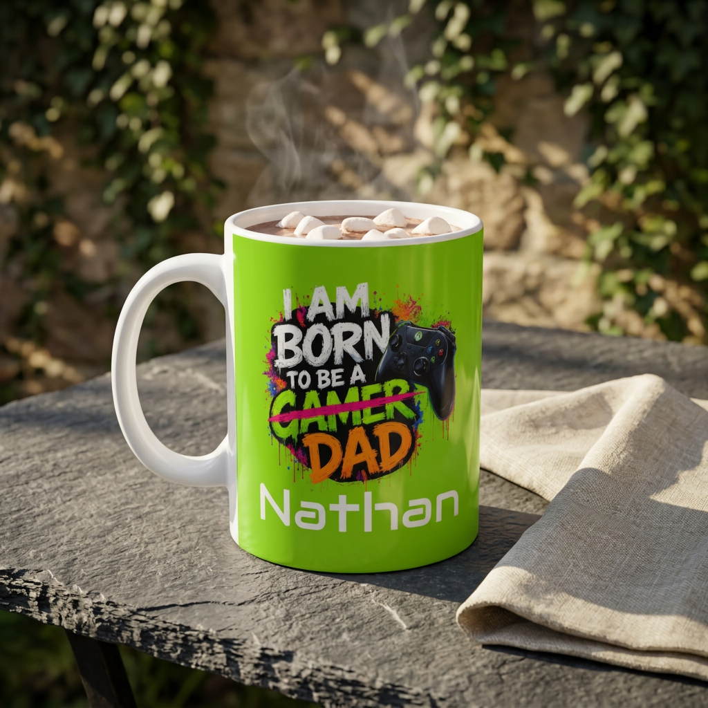 Gamer Dad Coffee Mug — "I Am Born To Be A Gamer Dad" Personalized 11oz