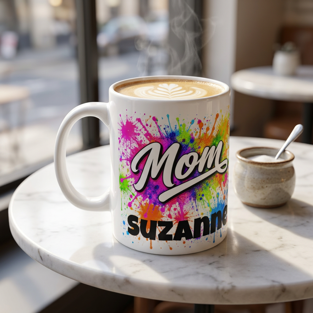 MOM - Colourful Paint Splatter Mug - Personalised