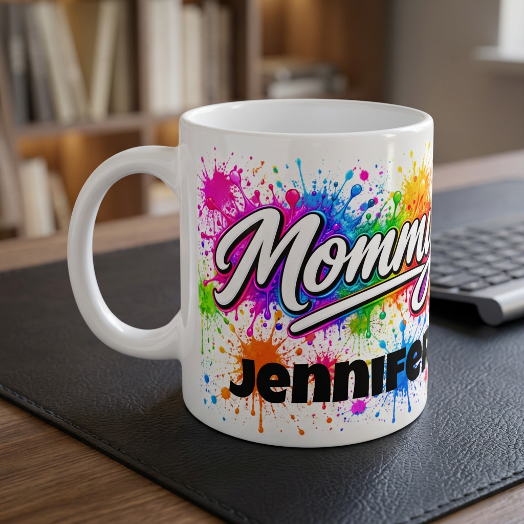 MOMMY - Colourful Paint Splatter Mug - Personalised