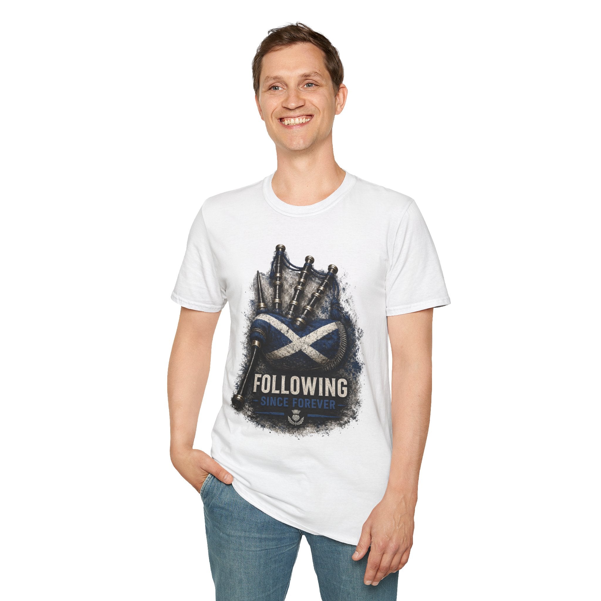 Bagpipes Following Scotland Flag Tee