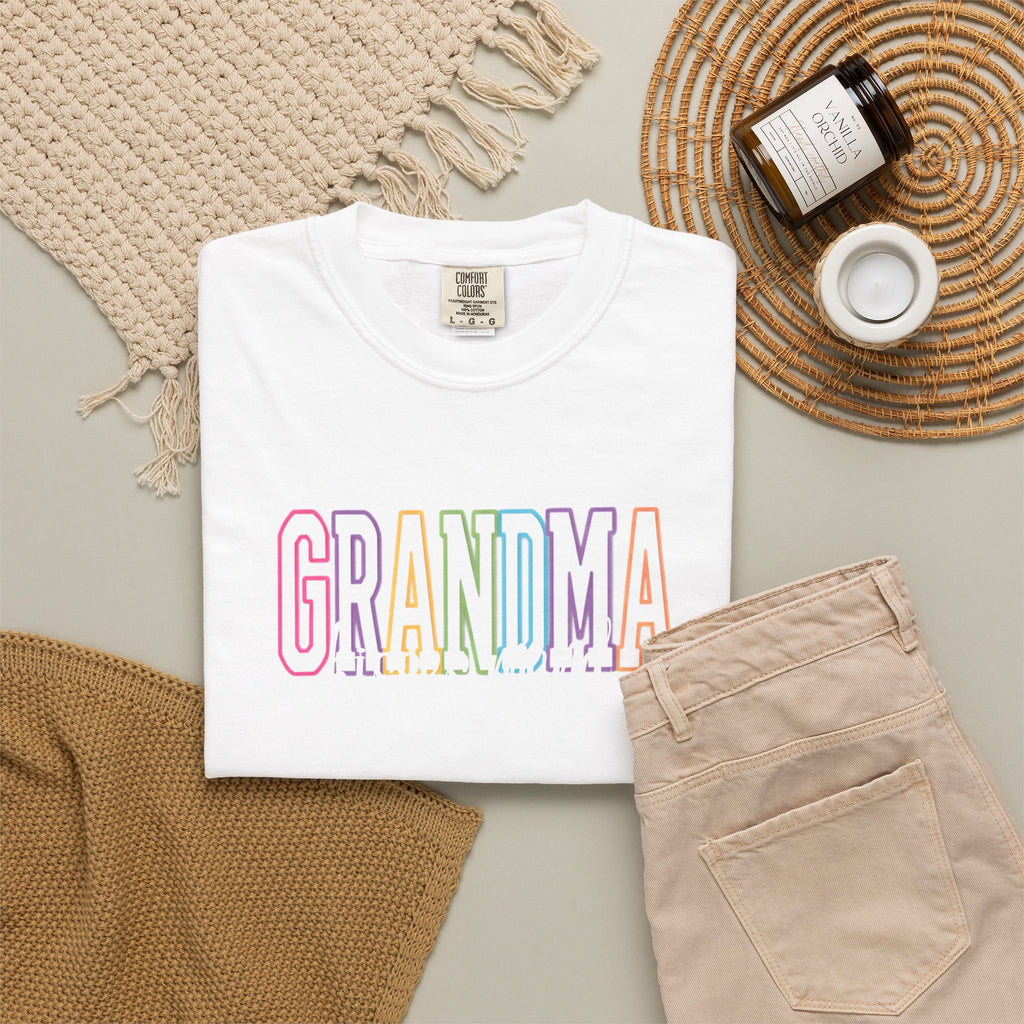 Grandma Pastel Rainbow T-Shirt — Retro Block Letter Grandma Tee