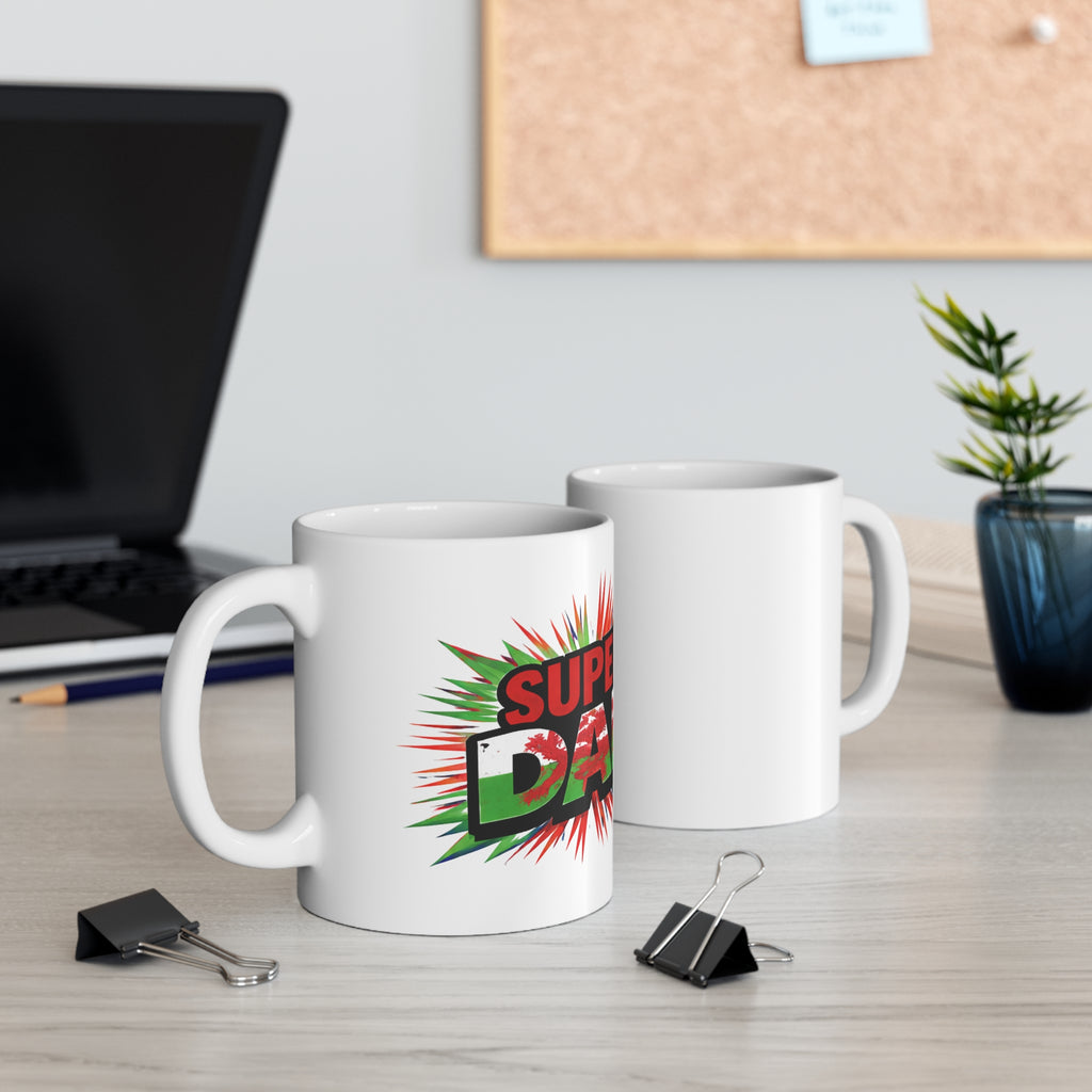 Super Dad Wales Flag themed Ceramic Coffee Mug — 11oz & 15oz Father’s Day Gift
