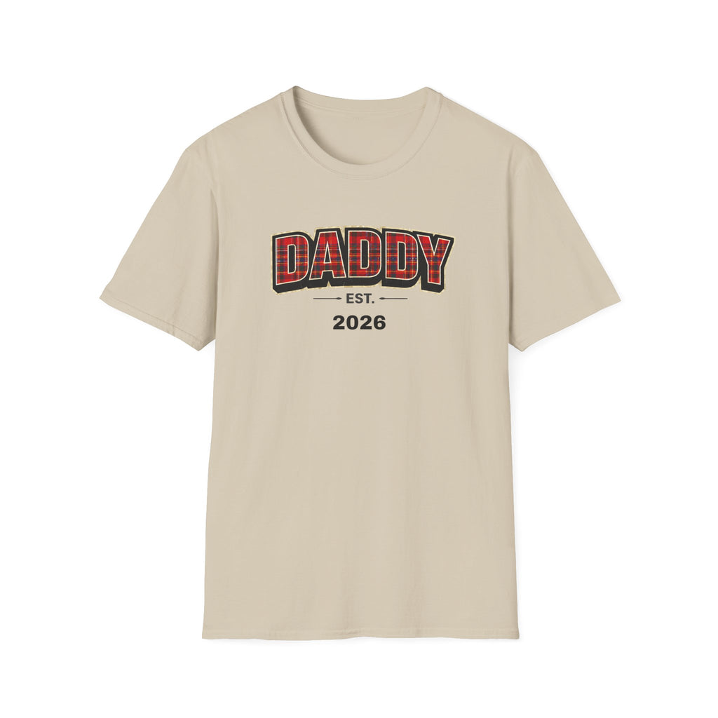 Daddy Est. 2026 T-Shirt — Plaid Dad Announcement Tee