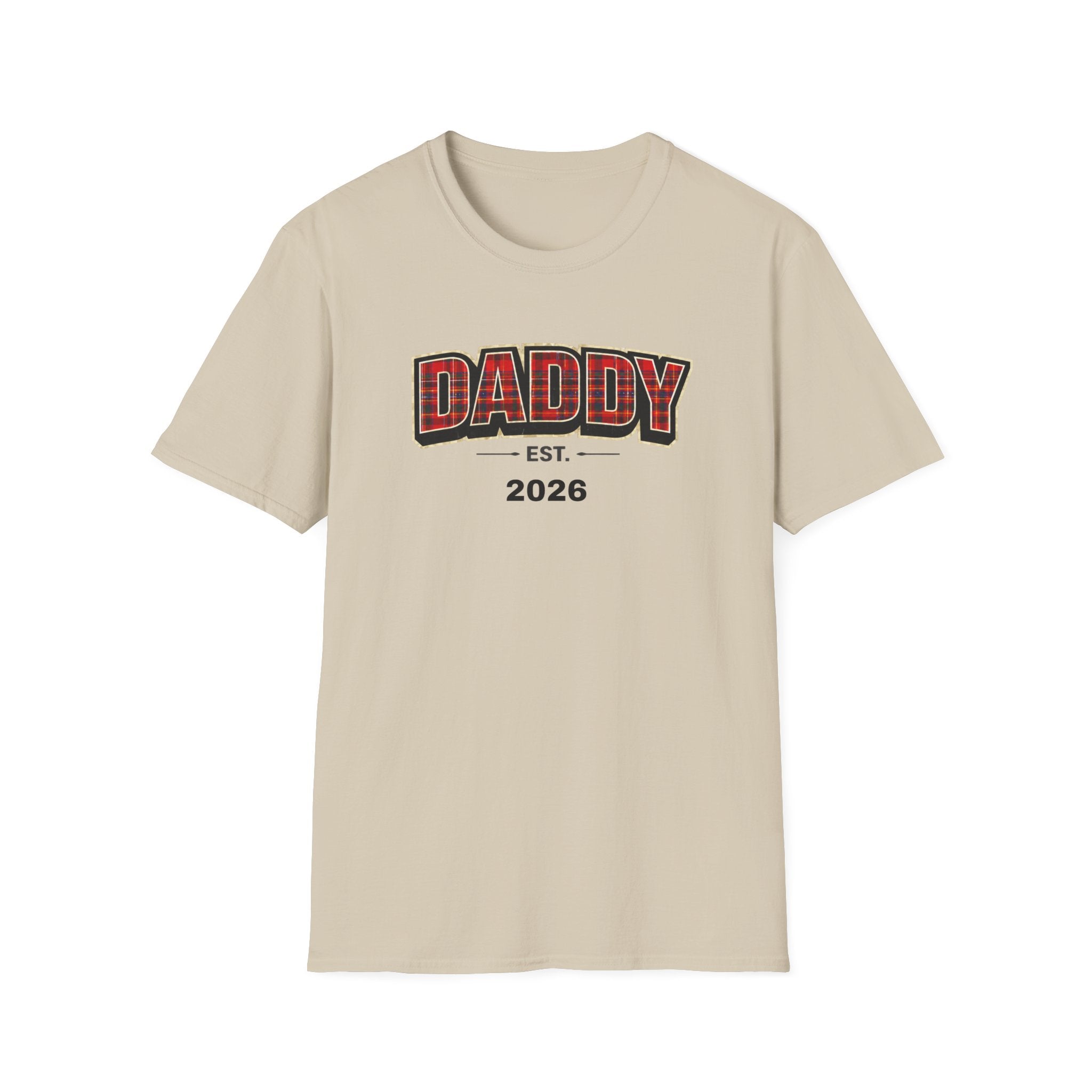 Daddy Est. 2026 T-Shirt — Plaid Dad Announcement Tee
